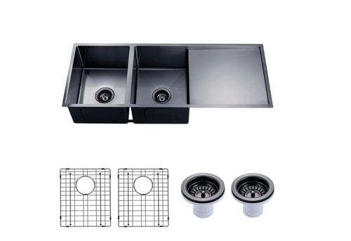 1160x460x230mm Stainless Steel Handmade Top/Under mount Double Bowls Gun Metal Grey Sink
