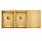 1160x460x230mm Stainless Steel Handmade Top/Under mount Double Bowls Brushed Yellow Gold Sink