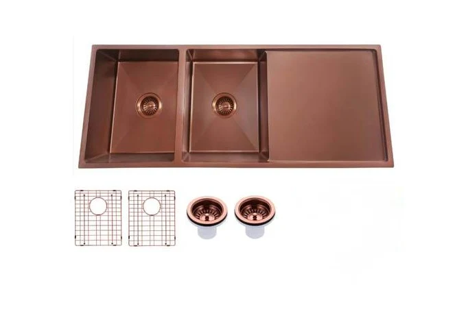 1160x460x230mm Stainless Steel Handmade Top/Under mount Double Bowls Rose Gold PVD Sink
