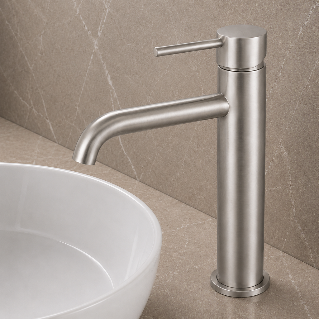 LUCID PIN Series Round Tall Basin Mixer Brushed Nickel