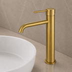 LUCID PIN Series Round Tall Basin Mixer Brushed Brass