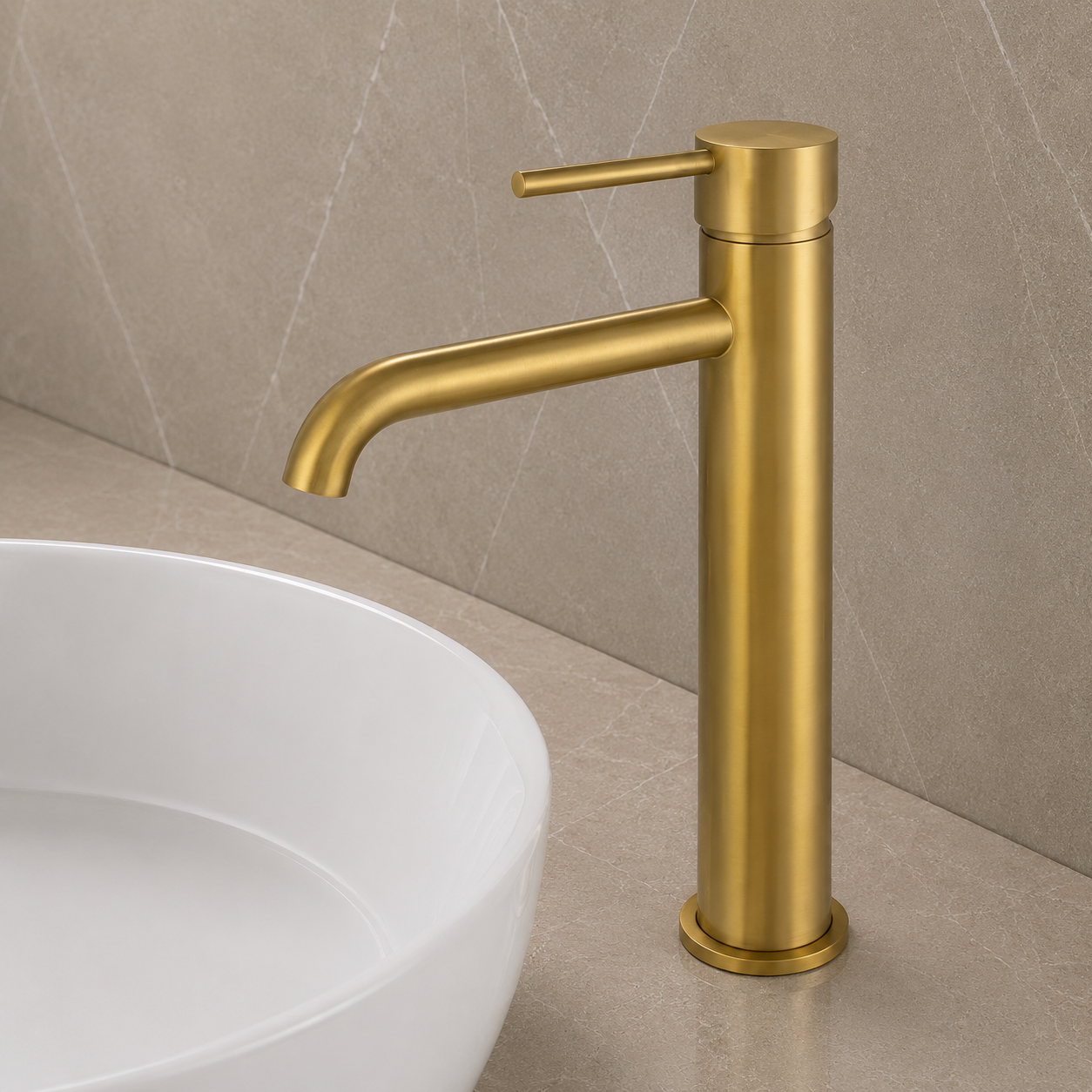 LUCID PIN Series Round Tall Basin Mixer Brushed Brass