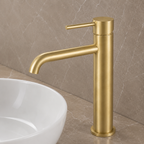 LUCID PIN Series Round Tall Basin Mixer Light Brushed Brass