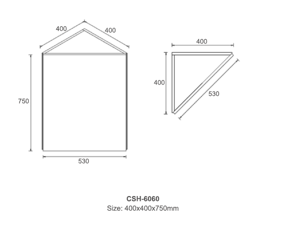 Eric 400x400x750 mmm Corner Shaving Mirror Cabinet